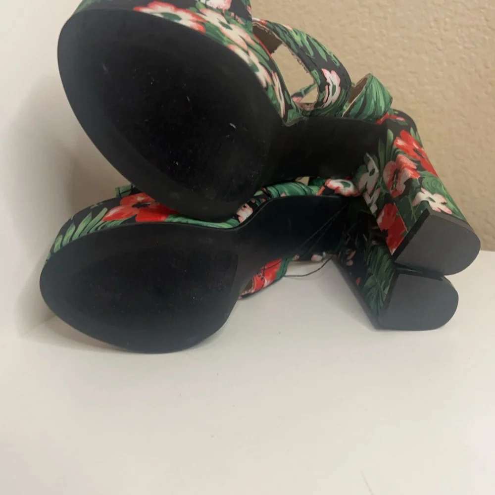 Floral Platform Heels | Tropical Print Chunky Heel Sandals